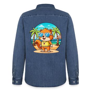 Eichhörnchen Lustige Cartoon Sommer Strand Sonnenbrille - Männer Jeanshemd Organic von Stanley/Stella - verwaschenes Mittelblau  - Hinten - AI Model Male 185 light (185cm)