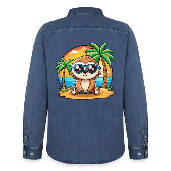 Faultier Lustige Cartoon Sommer Strand Sonnenbrille - Männer Jeanshemd Organic von Stanley/Stella - verwaschenes Mittelblau  - Hinten - AI Model Male 185 light (185cm)