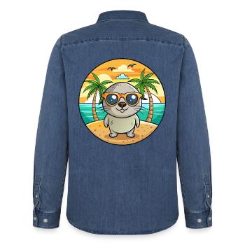 Seal Funny Cartoon Summer Beach Sunglasses - Men’s Organic Denim Shirt by Stanley/Stella - mid washy  - Back - AI Model Male 185 light (185cm)