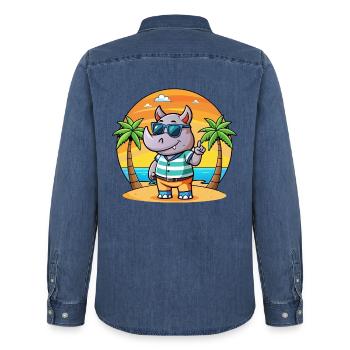 Rhino Lustige Cartoon Sommer Strand Sonnenbrille - Männer Jeanshemd Organic von Stanley/Stella - verwaschenes Mittelblau  - Hinten - AI Model Male 185 light (185cm)