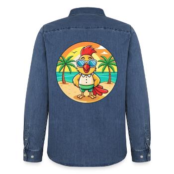 Rooster Funny Cartoon Summer Beach Sunglasses - Men’s Organic Denim Shirt by Stanley/Stella - mid washy  - Back - AI Model Male 185 light (185cm)