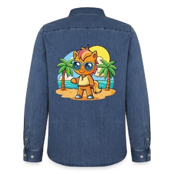 Pony Lustige Cartoon Sommer Strand Sonnenbrille - Männer Jeanshemd Organic von Stanley/Stella - verwaschenes Mittelblau  - Hinten - AI Model Male 185 light (185cm)