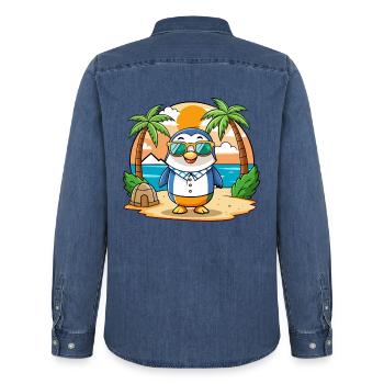 Pinguin Lustige Cartoon Sommer Strand Sonnenbrille - Männer Jeanshemd Organic von Stanley/Stella - verwaschenes Mittelblau  - Hinten - AI Model Male 185 light (185cm)