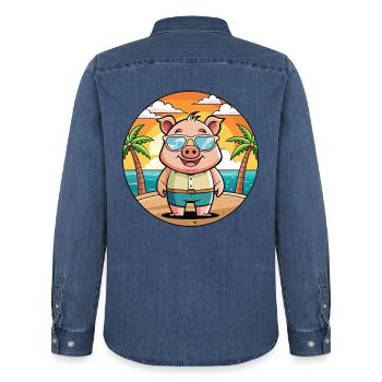 Schwein Lustige Cartoon Sommer Strand Sonnenbrille - Männer Jeanshemd Organic von Stanley/Stella - verwaschenes Mittelblau  - Hinten - AI Model Male 185 light (185cm)