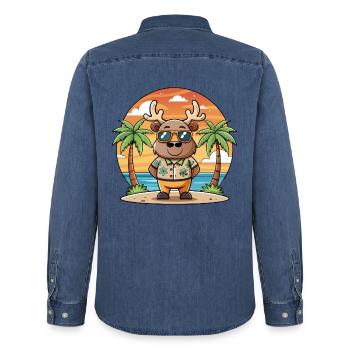 Elch Lustige Cartoon Sommer Strand Sonnenbrille - Männer Jeanshemd Organic von Stanley/Stella - verwaschenes Mittelblau  - Hinten - AI Model Male 185 light (185cm)