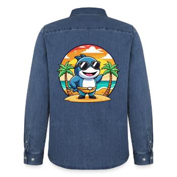 Orca Lustige Cartoon Sommer Strand Sonnenbrille - Männer Jeanshemd Organic von Stanley/Stella - verwaschenes Mittelblau  - Hinten - AI Model Male 185 light (185cm)