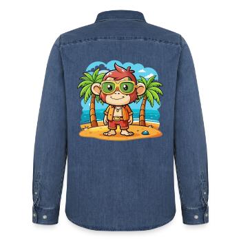 Affe Lustige Cartoon Sommer Strand Sonnenbrille - Männer Jeanshemd Organic von Stanley/Stella - verwaschenes Mittelblau  - Hinten - AI Model Male 185 light (185cm)