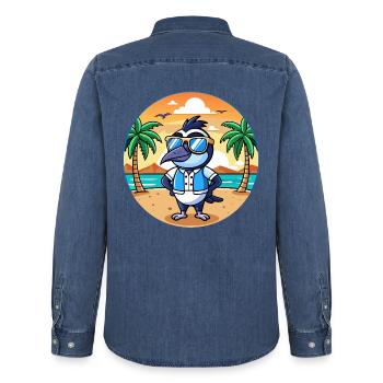 Magpie Funny Cartoon Lunettes de soleil de plage d’été - Chemise en denim homme bio Stanley/Stella - bleu moyen délavé  - Dos - AI Model Male 185 light (185cm)