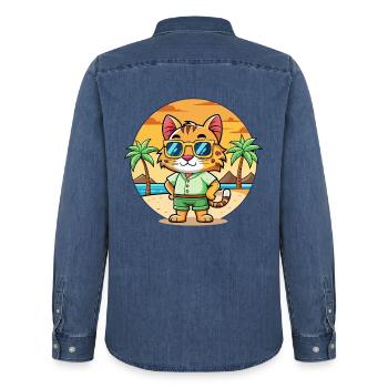 Lynx Lustige Cartoon Sommer Strand Sonnenbrille - Männer Jeanshemd Organic von Stanley/Stella - verwaschenes Mittelblau  - Hinten - AI Model Male 185 light (185cm)