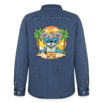 Koala Lustige Cartoon Sommer Strand Sonnenbrille - Männer Jeanshemd Organic von Stanley/Stella - verwaschenes Mittelblau  - Hinten - AI Model Male 185 light (185cm)