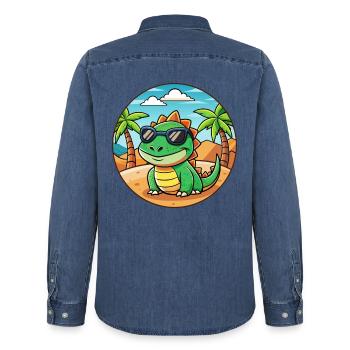 Lizard Lustige Cartoon Sommer Strand Sonnenbrille - Männer Jeanshemd Organic von Stanley/Stella - verwaschenes Mittelblau  - Hinten - AI Model Male 185 light (185cm)