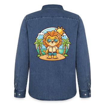 Löwe Lustige Cartoon Sommer Strand Sonnenbrille - Männer Jeanshemd Organic von Stanley/Stella - verwaschenes Mittelblau  - Hinten - AI Model Male 185 light (185cm)