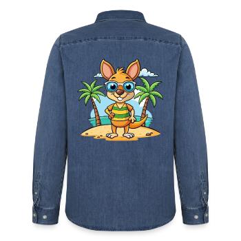 Känguru Lustige Cartoon Sommer Strand Sonnenbrille - Männer Jeanshemd Organic von Stanley/Stella - verwaschenes Mittelblau  - Hinten - AI Model Male 185 light (185cm)
