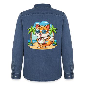 Fox Lustige Cartoon Sommer Strand Sonnenbrille - Männer Jeanshemd Organic von Stanley/Stella - verwaschenes Mittelblau  - Hinten - AI Model Male 185 light (185cm)