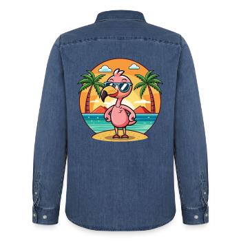 Flamingo Lustige Cartoon Sommer Strand Sonnenbrille - Männer Jeanshemd Organic von Stanley/Stella - verwaschenes Mittelblau  - Hinten - AI Model Male 185 light (185cm)