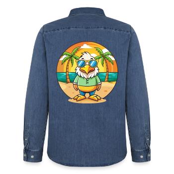 Eagle Lustige Cartoon Sommer Strand Sonnenbrille - Männer Jeanshemd Organic von Stanley/Stella - verwaschenes Mittelblau  - Hinten - AI Model Male 185 light (185cm)