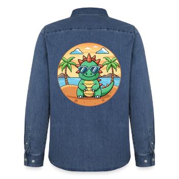 Dragon Funny Cartoon Lunettes de soleil de plage d’été - Chemise en denim homme bio Stanley/Stella - bleu moyen délavé  - Dos - AI Model Male 185 light (185cm)