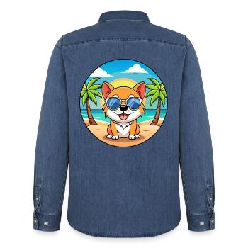 Hund Lustige Cartoon Sommer Strand Sonnenbrille - Männer Jeanshemd Organic von Stanley/Stella - verwaschenes Mittelblau  - Hinten - AI Model Male 185 light (185cm)