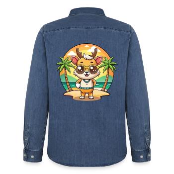 Hirsch Lustige Cartoon Sommer Strand Sonnenbrille - Männer Jeanshemd Organic von Stanley/Stella - verwaschenes Mittelblau  - Hinten - AI Model Male 185 light (185cm)