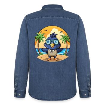 Krähe Lustige Cartoon Sommer Strand Sonnenbrille - Männer Jeanshemd Organic von Stanley/Stella - verwaschenes Mittelblau  - Hinten - AI Model Male 185 light (185cm)