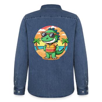 Krokodil Lustige Cartoon Sommer Strand Sonnenbrille - Männer Jeanshemd Organic von Stanley/Stella - verwaschenes Mittelblau  - Hinten - AI Model Male 185 light (185cm)