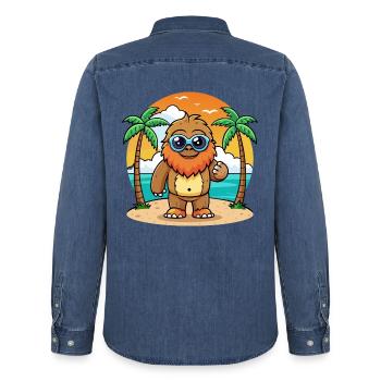 Big Foot Lustige Cartoon Sommer Strand Sonnenbrille - Männer Jeanshemd Organic von Stanley/Stella - verwaschenes Mittelblau  - Hinten - AI Model Male 185 light (185cm)
