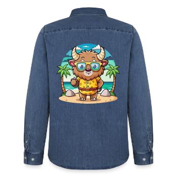 Bison Lustige Cartoon Sommer Strand Sonnenbrille - Männer Jeanshemd Organic von Stanley/Stella - verwaschenes Mittelblau  - Hinten - AI Model Male 185 light (185cm)