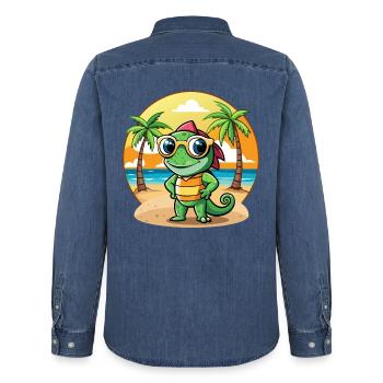 Chamäleon Lustige Cartoon Sommer Strand Sonnenbrille - Männer Jeanshemd Organic von Stanley/Stella - verwaschenes Mittelblau  - Hinten - AI Model Male 185 light (185cm)