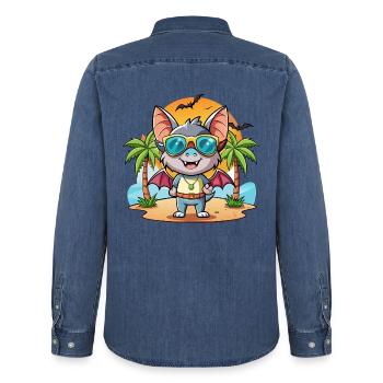 Fledermaus Lustige Cartoon Sommer Strand Sonnenbrille - Männer Jeanshemd Organic von Stanley/Stella - verwaschenes Mittelblau  - Hinten - AI Model Male 185 light (185cm)