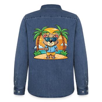 Bär Lustige Cartoon Sommer Strand Sonnenbrille - Männer Jeanshemd Organic von Stanley/Stella - verwaschenes Mittelblau  - Hinten - AI Model Male 185 light (185cm)