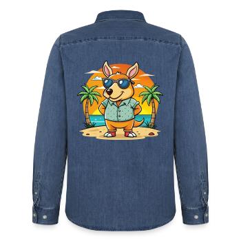 Erdferkel Lustige Cartoon Sommer Strand Sonnenbrille - Männer Jeanshemd Organic von Stanley/Stella - verwaschenes Mittelblau  - Hinten - AI Model Male 185 light (185cm)