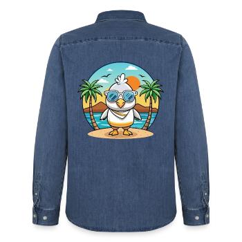Albatross Lustige Cartoon Sommer Strand Sonnenbrille - Männer Jeanshemd Organic von Stanley/Stella - verwaschenes Mittelblau  - Hinten - AI Model Male 185 light (185cm)