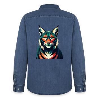 Luchs Zeichentrickfigur Buntes Haustier Tier - Männer Jeanshemd Organic von Stanley/Stella - verwaschenes Mittelblau  - Hinten - AI Model Male 185 light (185cm)