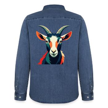 Ziege Cartoon Figur Buntes Haustier Tier - Männer Jeanshemd Organic von Stanley/Stella - verwaschenes Mittelblau  - Hinten - AI Model Male 185 light (185cm)
