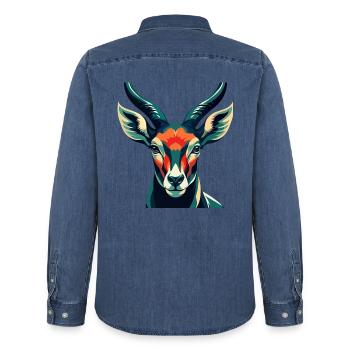 Antilope Zeichentrickfigur Buntes Haustier Tier - Männer Jeanshemd Organic von Stanley/Stella - verwaschenes Mittelblau  - Hinten - AI Model Male 185 light (185cm)