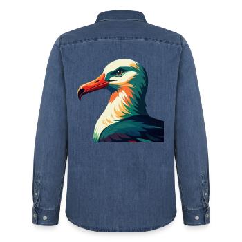 Albatross Zeichentrickfigur Buntes Haustier Tier - Männer Jeanshemd Organic von Stanley/Stella - verwaschenes Mittelblau  - Hinten - AI Model Male 185 light (185cm)