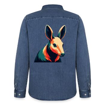 Erdferkel Zeichentrickfigur Buntes Haustier Tier - Männer Jeanshemd Organic von Stanley/Stella - verwaschenes Mittelblau  - Hinten - AI Model Male 185 light (185cm)