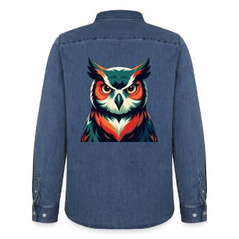 Eule Cartoon Figur Buntes Haustier Tier - Männer Jeanshemd Organic von Stanley/Stella - verwaschenes Mittelblau  - Hinten - AI Model Male 185 light (185cm)