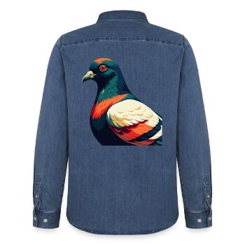 Taube Cartoon Figur Buntes Haustier Tier - Männer Jeanshemd Organic von Stanley/Stella - verwaschenes Mittelblau  - Hinten - AI Model Male 185 light (185cm)