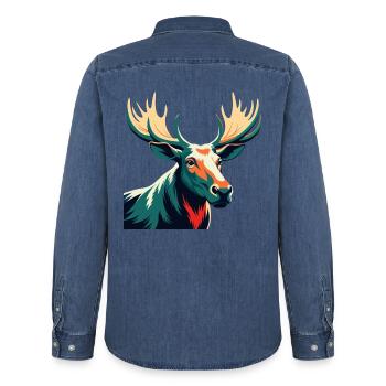 Elch Cartoon Figur Buntes Haustier Tier - Männer Jeanshemd Organic von Stanley/Stella - verwaschenes Mittelblau  - Hinten - AI Model Male 185 light (185cm)
