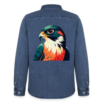 Falke Cartoon Figur Buntes Haustier Tier - Männer Jeanshemd Organic von Stanley/Stella - verwaschenes Mittelblau  - Hinten - AI Model Male 185 light (185cm)
