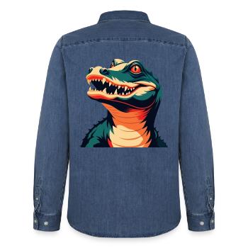 Krokodil Cartoon Figur Buntes Haustier Tier - Männer Jeanshemd Organic von Stanley/Stella - verwaschenes Mittelblau  - Hinten - AI Model Male 185 light (185cm)