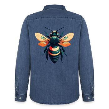 Biene Cartoon Figur Buntes Haustier Tier - Männer Jeanshemd Organic von Stanley/Stella - verwaschenes Mittelblau  - Hinten - AI Model Male 185 light (185cm)