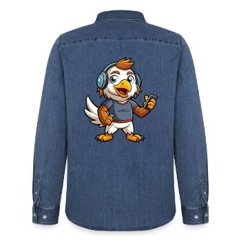 Eagle Funny Cartoon Character Musique de casque - Chemise en denim homme bio Stanley/Stella - bleu moyen délavé  - Dos - AI Model Male 185 light (185cm)