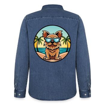 Brüsseler Griffon Hunderasse Cartoon Sonnenbrille Strand - Männer Jeanshemd Organic von Stanley/Stella - verwaschenes Mittelblau  - Hinten - AI Model Male 185 light (185cm)