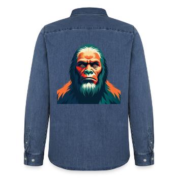 Big Foot Cartoon Figur Buntes Haustier Tier - Männer Jeanshemd Organic von Stanley/Stella - verwaschenes Mittelblau  - Hinten - AI Model Male 185 light (185cm)