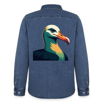 Albatross Zeichentrickfigur Buntes Haustier Tier - Männer Jeanshemd Organic von Stanley/Stella - verwaschenes Mittelblau  - Hinten - AI Model Male 185 light (185cm)