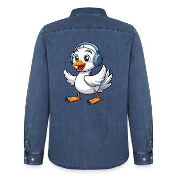 Schwan Lustige Zeichentrickfigur Kopfhörer Musik - Männer Jeanshemd Organic von Stanley/Stella - verwaschenes Mittelblau  - Hinten - AI Model Male 185 light (185cm)