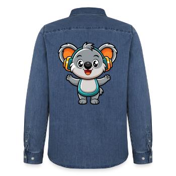 Koala Lustige Zeichentrickfigur Kopfhörer Musik - Männer Jeanshemd Organic von Stanley/Stella - verwaschenes Mittelblau  - Hinten - AI Model Male 185 light (185cm)