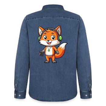 Fuchs Lustige Zeichentrickfigur Kopfhörer Musik - Männer Jeanshemd Organic von Stanley/Stella - verwaschenes Mittelblau  - Hinten - AI Model Male 185 light (185cm)